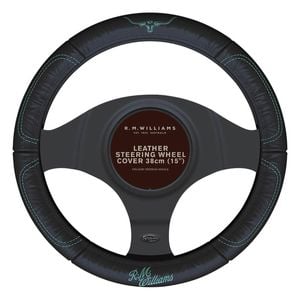 R.m.williams Rmw 15'' Car Leather Steering Wheel Cover Aqua 38cm