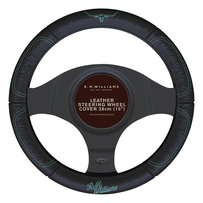 R.m.williams Rmw 15'' Car Leather Steering Wheel Cover Aqua 38cm