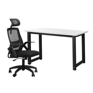 Oikiture Home Office Desk and Chair Set Computer Desk Mesh Office Chair Black&White