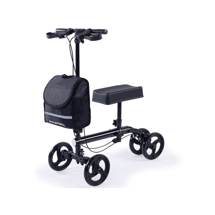 EQUIPMED Knee Scooter Walker Dual Brakes - Bag - Broken Leg Ankle Foot Mobility - Crutches Alternative - Black