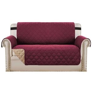 Smarcute 2 Seater Quilted Reversible Sofa Cover with Straps Burgundy