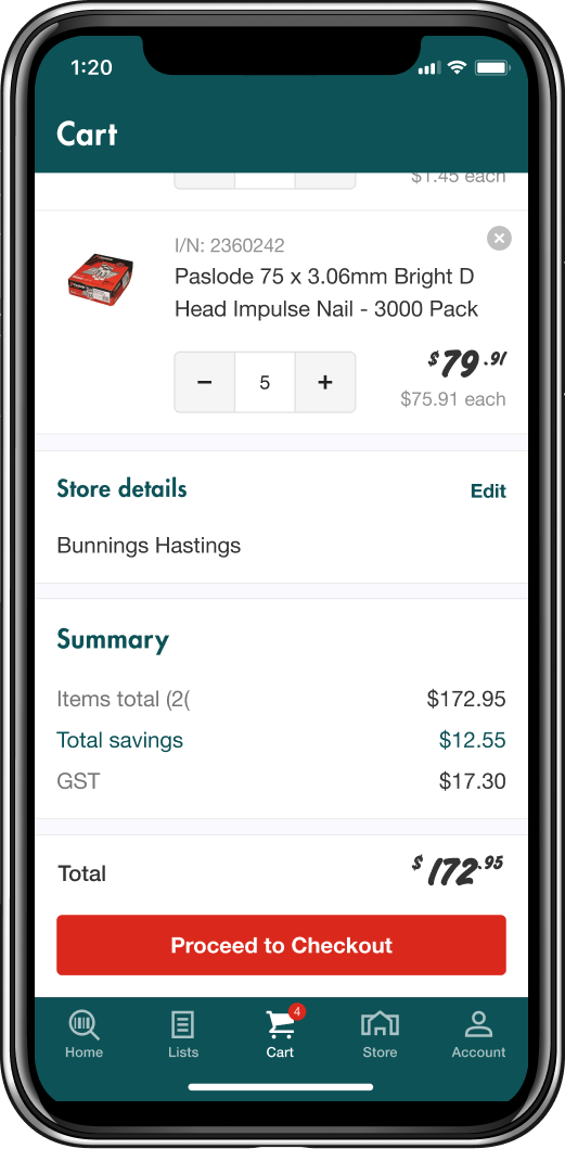 Phone with the PowerPass app open at a shopping cart display