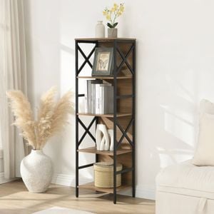 Homfurn 5 Tier Industrial Bookcase With Metal Frame And Backboard,narrow White Book Shelf,book Case For Small Spaces