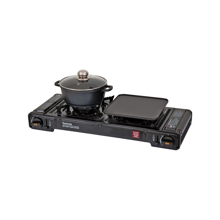 Gasmate Butane Twin Stove with Hotplate & Pot Set