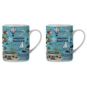 2PK Ashdene Land Down Under WA Bone China Drinking Mug Blue 370ml