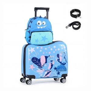 Costway 2pc Kids Ride-on Luggage Set 50+30cm Backpack Travel Trolley Suitcase Set Carry On Bag  Blue