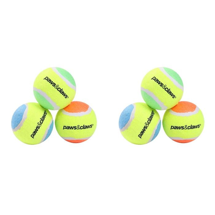 2x 3PK Paws And Claws Paws & Claws Tennis Balls 6cm 2-Tone Assorted