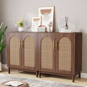 OAKORY 150cm Buffet Cabinet with Rattan Doors and 4 Cabinets in Natural Finish