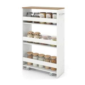 Costway 4 Tier Slim Storage Cart Kitchen Slide-out Trolley W/shelves White