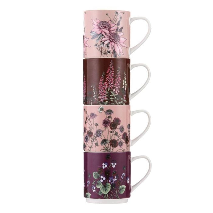 Ashdene Secret Garden Set of 4 Stackable Mugs - Pink