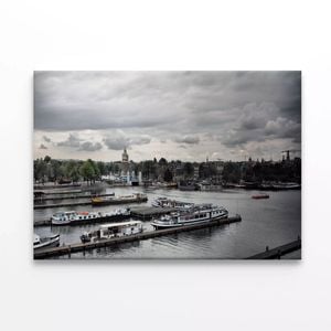A River with Boats on It & A City  Print 100% Australian Made 90 x 60cm  (Stretched)