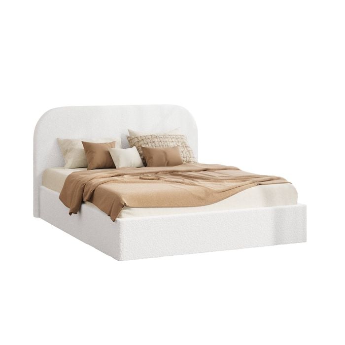 Oikiture Bed Frame Double Size Gas Lift Headboard White