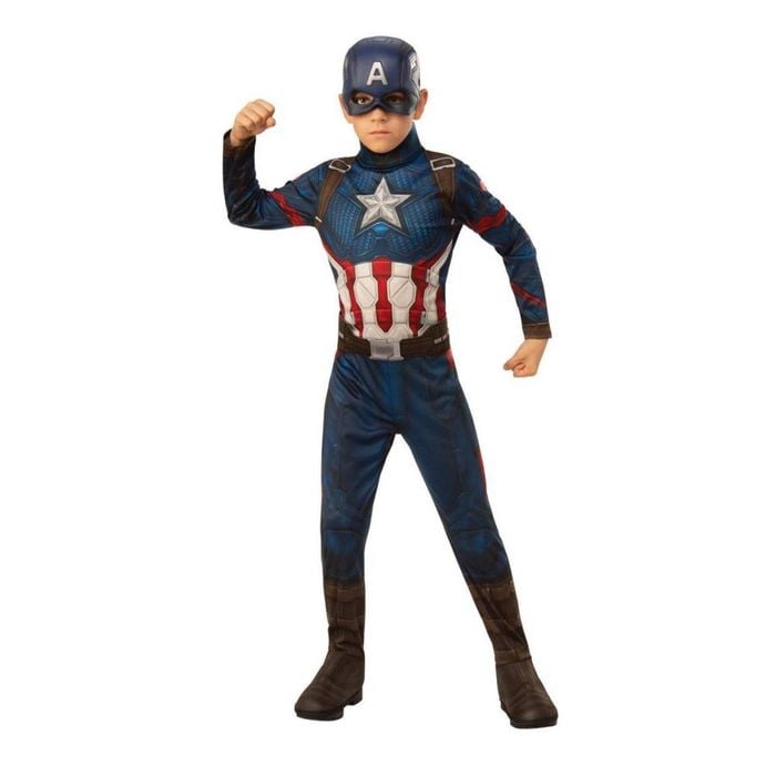 Captain America Halloween Costume Child Official Marvel Jumpsuit with Mask Belt and Shoe Covers, 3-5 Years