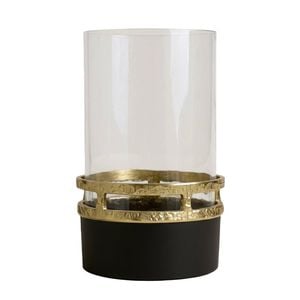 SS Collective Antiqued Glass Hurricane Candle Flute Holder Black and Gold