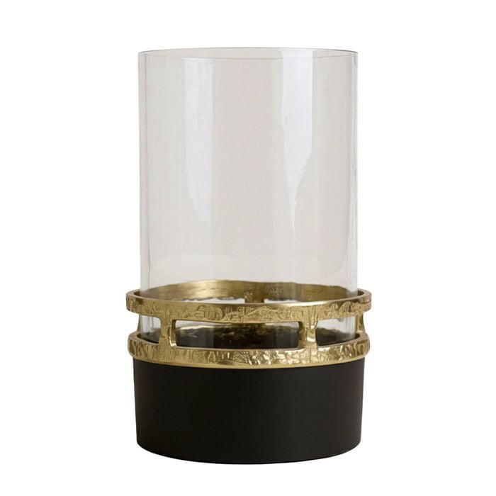 SS Collective Antiqued Glass Hurricane Candle Flute Holder Black and Gold