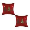 SOGA 2X 45cm Burgundy Red Throw Pillows with Three Embroidered Christmas Trees