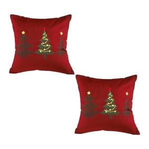 SOGA 2X 45cm Burgundy Red Throw Pillows with Three Embroidered Christmas Trees