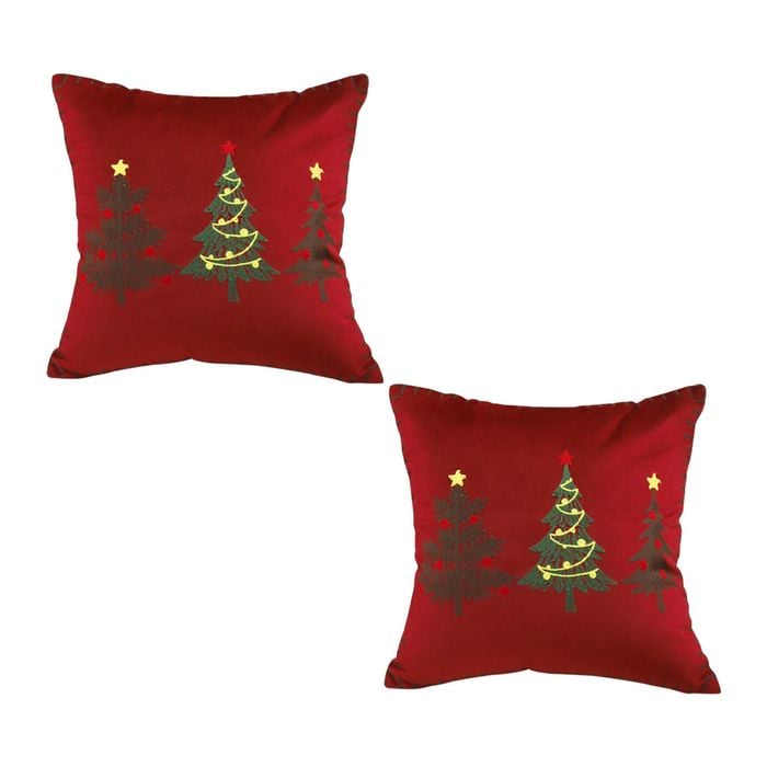 SOGA 2X 45cm Burgundy Red Throw Pillows with Three Embroidered Christmas Trees