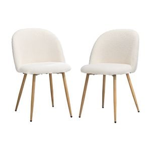 Oikiture 2x Dining Chairs Sherpa Wooden White