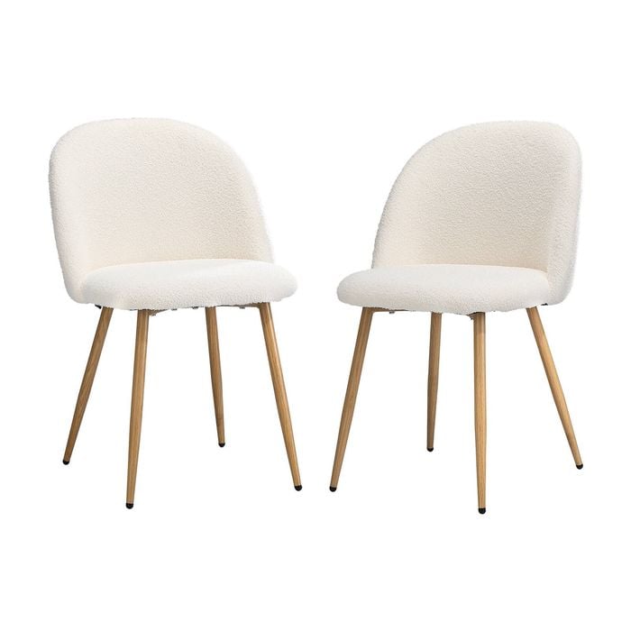 Oikiture 2x Dining Chairs Sherpa Wooden White