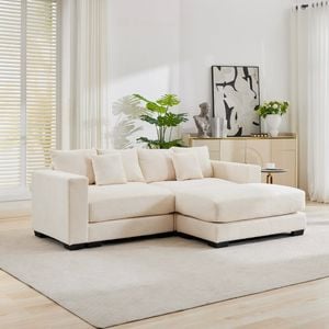 Homfurn 231cm Oversized 2 Seater Sofa with Chaise, Corduroy Couches with an Ottoman, 2 Seater Modern Deep Seat Sofa with Pillows