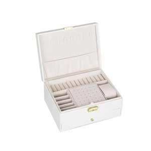 2-Layer Large Jewelry Organizer - Removable Tray - White Gift Box
