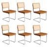 Oikiture 6x Rattan Dining Chair Cesca Replica Cantilever PU Leather Padded Brown