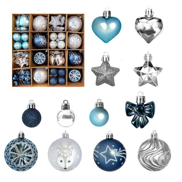 Catzon 64 Pcs Christmas Ornaments with Bow & Star & Heart Shaped Great for Holiday Party Decor-Set 8
