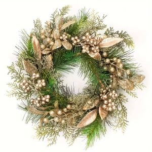 Lifebay Classic Christmas Wreath Golden Leaves and Berries