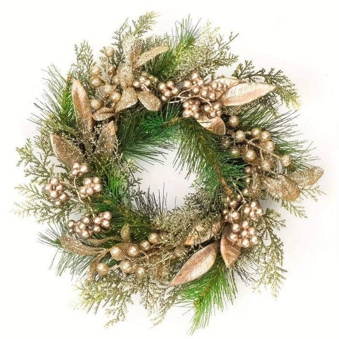 Lifebay Classic Christmas Wreath Golden Leaves and Berries