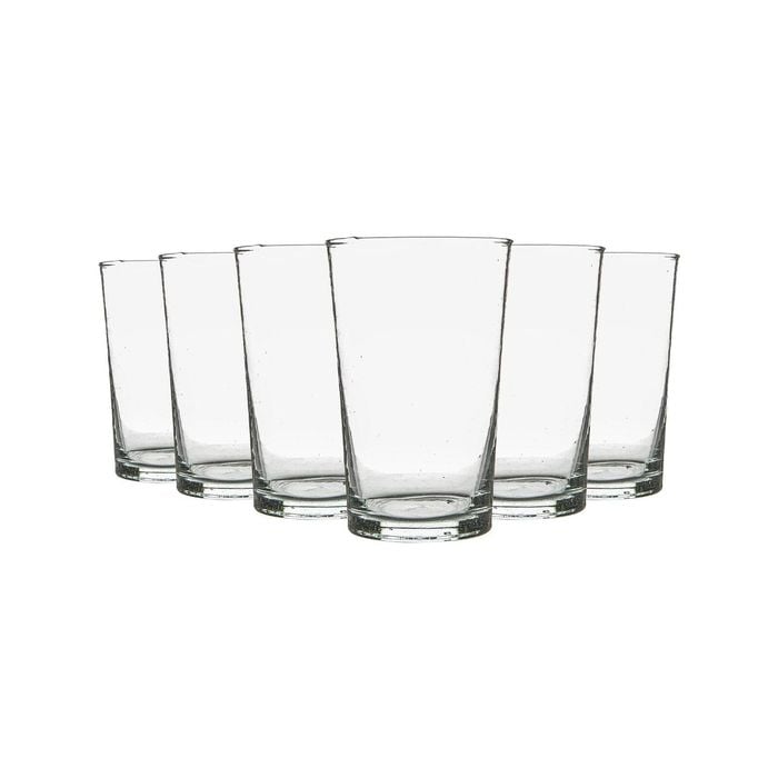 Meknes 325ml Highball Glasses - Hand-Blown Moroccan Recycled Water Juice Drinking Glasses - Clear Glass - Set of 6