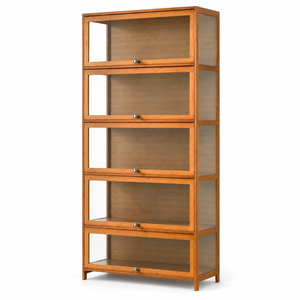 FORET 5-Tier Bamboo Storage Cabinet With Clear Acrylic Doors
