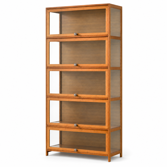 FORET 5-Tier Bamboo Storage Cabinet With Clear Acrylic Doors