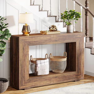OAKORY 120cm Farmhouse Console Table with Storage Shelves Rustic Brown