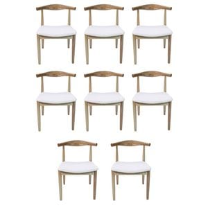Sk Designer Living | Pack Of 8 | Replica Hans Wegner Elbow Chair Ch20 - White & Natural