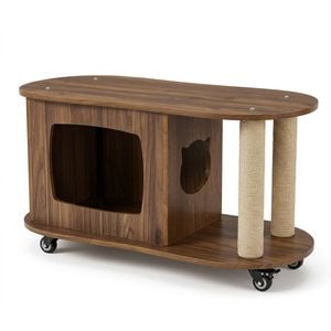 Familand Wood Coffee Table Side Tables For Living Room With Cat House & Cat Scratching Post