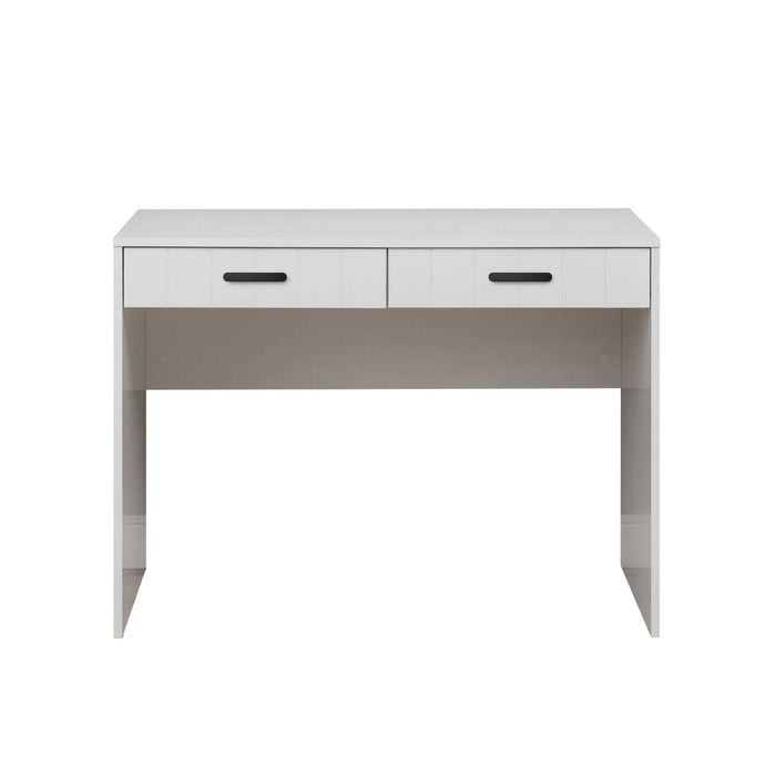 European Cabinetry White VJ Panel Oval Black Handles Odessa Desk