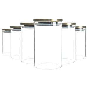 Argon Tableware Glass Storage Jars with Metal Lids - Silicone Seal - 1 Litre - Pack of 6