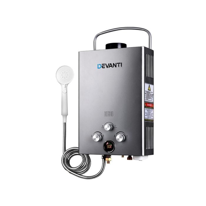 Devanti Gas Hot Water Heater Portable Shower Camping LPG Outdoor Instant Grey