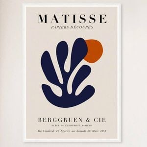 Galrie Elegant Papiers Découpés Matisse Print Navy Blue Coral for Sophisticated Décor, White Frame, A1 60 x 84cm (23 x 33inch)