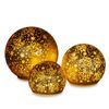 Christabelle 3 Gold Glass Christmas LED Light Up Spheres Patterned Table Decor Xmas Ornaments Battery Operated
