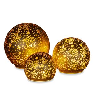 Christabelle 3 Gold Glass Christmas LED Light Up Spheres Patterned Table Decor Xmas Ornaments Battery Operated