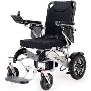 EQUIPMED Power Electric Wheelchair, Airline Approved, Lightweight, Folding, Long Range, Lithium Batteries, Black & Silver