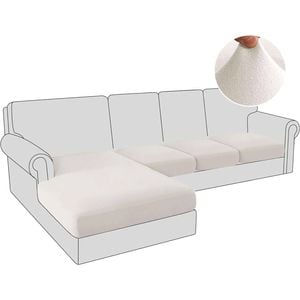 Smarcute 4 Pieces Sectional Sofa Couch L-shape Lounge Cushion Seat Cover Ivory (3 Seater + Chaise)