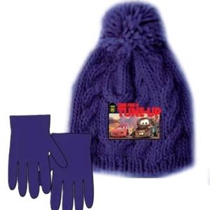 Disney Cars Lightning McQueen kids Blue Winter Beanie Hat and Gloves Set 54cm