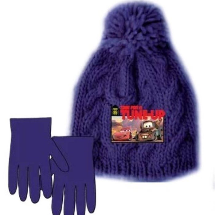 Disney Cars Lightning McQueen kids Blue Winter Beanie Hat and Gloves Set 54cm