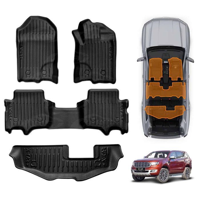 3D Floor Mats Set for Ford Everest 2015-2022  Front Rear Car Mats Carpet Liner