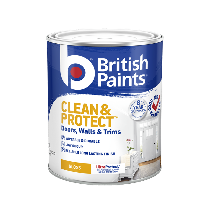 British Paints White Gloss Clean and Protect Interior Paint - 1L