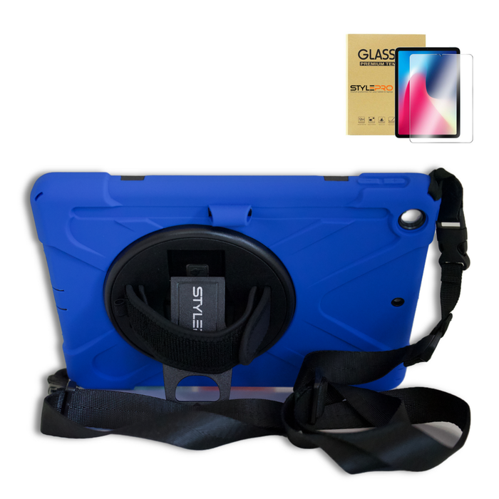 Stylepro, Ipad 10th And 11th Gen Shockproof Case + Tempered Glass Screen Protector, Hand Strap, Shoulder Strap & Stand, Blue