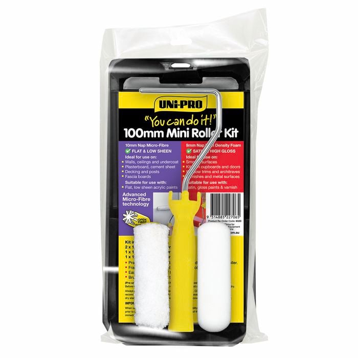 UNi-PRO 100mm You Can Do It Gloss And Low Sheen Mini Roller Kit 9mm Nap